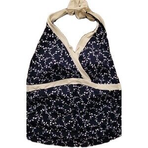 Lands' End Swim Top Navy Large Tall Plunge V-Neck Tankini Floral Womens S603